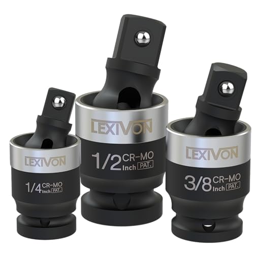LEXIVON Impact Universal Joint - Patented SLIM Design | 3-Piece 1/2", 3/8", and 1/4" Socket Swivel Set | Chrome-Molybdenum Steel Full Impact Grade (LX-113-S) - style: SLIM-Design