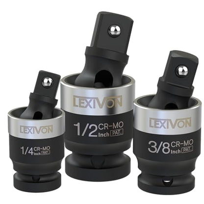 LEXIVON Impact Universal Joint - Patented SLIM Design | 3-Piece 1/2", 3/8", and 1/4" Socket Swivel Set | Chrome-Molybdenum Steel Full Impact Grade (LX-113-S) - style: SLIM-Design