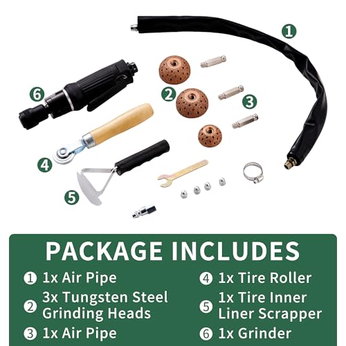 Low Speed Air Tire Buffer, Tire Buffer Full Kit Repair Polish Patch Tools with Tungsten Steel 42 mm 55mm Grinder Heads, Inner Liner Wheel Tire Polish Tire Buffing Scrapper Roller - size: Original