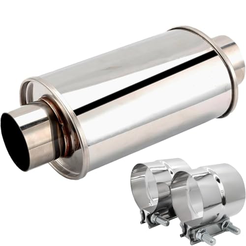 2.5" Resonator 304 Stainless Steel Muffler w/ 2 Clamps - size: 2.5 in+2 clamps
