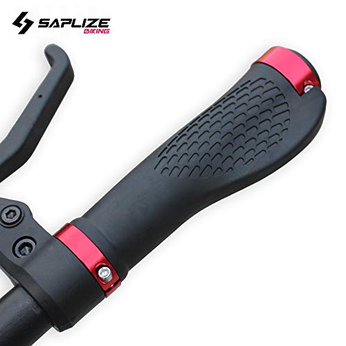 SAPLIZE Bike Handlebar Grips, Ergonomic Design, Wide Palm Support Rubber Bike Grips, Double Lock-on, for Mountain Road MTB Bike, Urban Bikes Scooters, Multi-Color Options - color: Black+Red