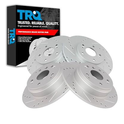 TRQ Performance Front and Rear Brake Rotor Set G Coated Drilled and Slotted - style: BRA13971