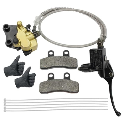 Front Disc Hydraulic Brake Master Cylinder Caliper Assembly with Brake Pad Replacement for RFZ SDG SSR Taotao Apollo 50cc 70cc 90cc 110cc 125cc Pit Dirt Bik ATV Quad Chinese Bike Parts
