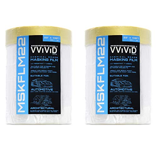VViViD Chemical Grade Heavy-Duty Self-Adhesive Tape and Drape Masking Film Plastic Drop Cloth (22" x 108ft (2 Roll Pack)) - size: 22" x 108ft (2 Roll Pack)