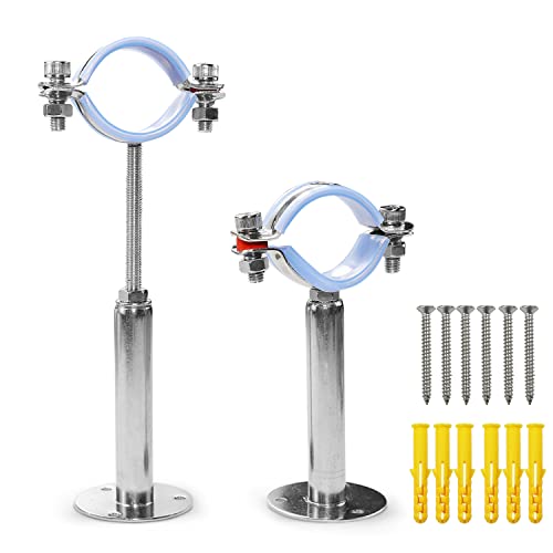 AKIHISA 2 Pcs 304 Stainless Steel Pipe Supports, Wall Mount Ceiling Mount Pipe Hanger, Pipe Holder for OD Pipe 80-89MM Adjustable Height Range 100-200mm - size: 80-89mm, style: Adjustable Height 100-200mm