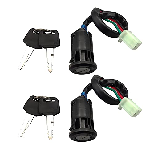 Ignition Switch for Chinese ATV, Key Ignition for Coolster Taotao Sunl Apollo, Key Switch with 4 Wire Replacement for 50cc 70cc 90cc 110cc 125cc Scooters and Dirt Bikes, Pack of 2pcs