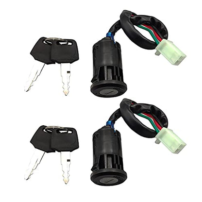 Ignition Switch for Chinese ATV, Key Ignition for Coolster Taotao Sunl Apollo, Key Switch with 4 Wire Replacement for 50cc 70cc 90cc 110cc 125cc Scooters and Dirt Bikes, Pack of 2pcs