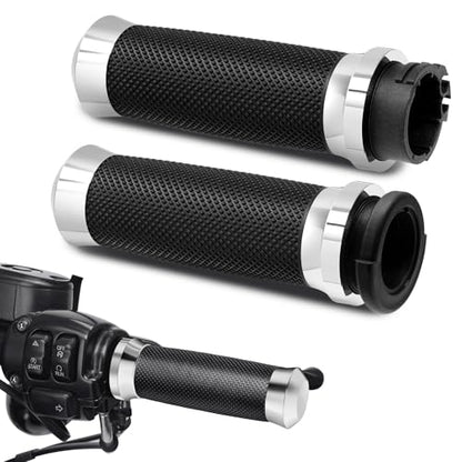 Amazicha 1inch Handlebar Grips, Cable Throttle Control Hand Grips Fit for Harley ’96-’07 Touring, ’96-Later XL, ’02-’17 VRSC, ’08-’13 XR, ’96-’17 Dyna (Except FXDLS) - color: Chrome