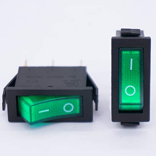 TWTADE / 6Pcs Rocker Switch, 3 Pin 2 Position Green Light On/Off SPST Boat Rocker Toggle Switch Snap AC 250V 125V/20A KCD3-101N-G - color: Green-ON/Off - KCD3, size: Narrow Rectangle