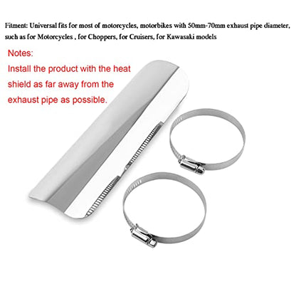 Exhaust Heat Shield, Motorcycle Metal Cover with 2pcs Clamps