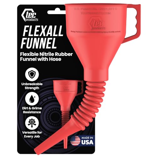 TEC Products FlexAll Long Flexible Oil Change Funnel, Red, 16x5 Inches - color: Red, size: Large