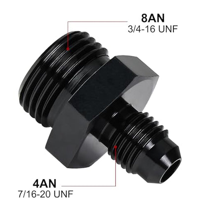 EVIL ENERGY 4AN Flare to 8AN ORB Male 2PCS Fuel Rail Adapter Fitting Black - size: 8AN ORB to 4AN