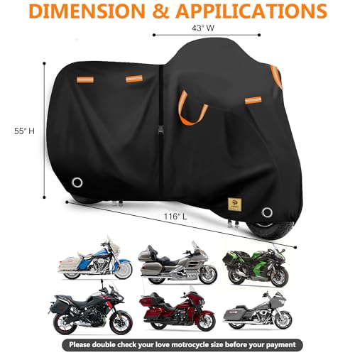 Motorcycle Cover Waterproof Outdoor,116" Durable 420D Oxford Cloth