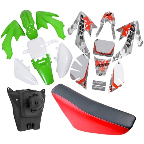 CRF50 Plastic Kit XR50 Plastic Fender Kit with Graphics Sticker Decals Kit & Red Seat & Fuel Tank For CRF 50 XR 50 SDG SSR 107 110 125 Pit Dirt Bike Motorcycle (Green) - color: Green