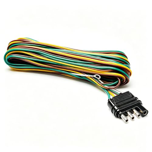 25ft 4 Wire 4-Flat Trailer Light Wiring Harness Extension Kit, Trailer Wiring Harness with 18 Gauge White Ground Wire for Trailers O-016 - size: 25FT