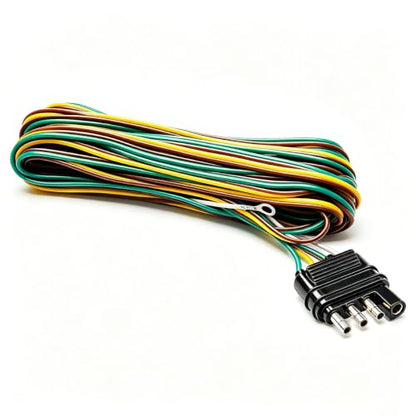 25ft 4 Wire 4-Flat Trailer Light Wiring Harness Extension Kit, Trailer Wiring Harness with 18 Gauge White Ground Wire for Trailers O-016 - size: 25FT
