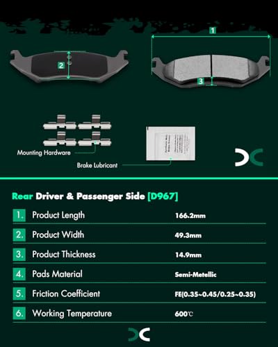 SCITOO Front Ceramic Rear Semi-Metal Brake Pads Sets For Ram 1500 2011-2014 - size: Front D1084 & Rear D967 [8PCS]