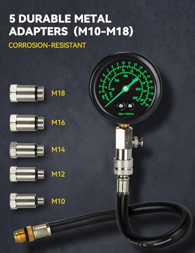 AUTOWN Professional Compression Tester Kit with Fluorescent Gauge – 300 PSI Triple-Scale, 2 Spark Plug Testers, 13-Piece Set for Car, Truck, ATV & Small Gas Engines