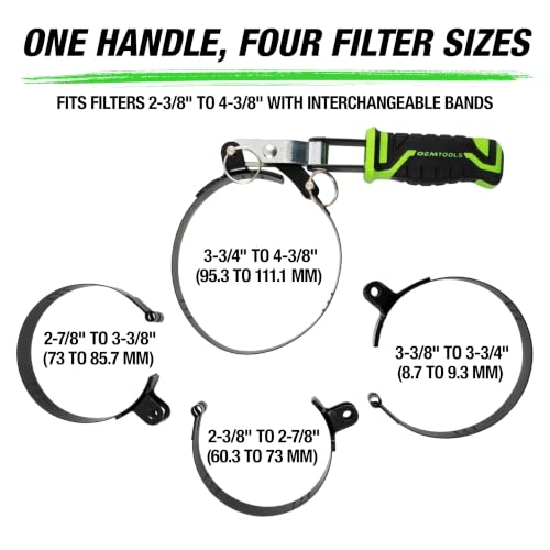 OEMTOOLS 87116 4-in-1 Swivel Oil Filter Wrench, Oil Filter Wrench Set Heavy Duty, Fits Filters Sized 2-3/8" to 4-3/8" in Diameter, Green and Black - size: 2-3/8" - 4-3/8" (4-in-1 Adjustable)
