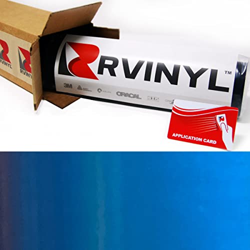 Rwraps Gloss Metallic Vinyl Car Wrap Film Sheet Roll with Air Release - color: Gloss Metallic Bright Blue, size: 5ft x 1ft