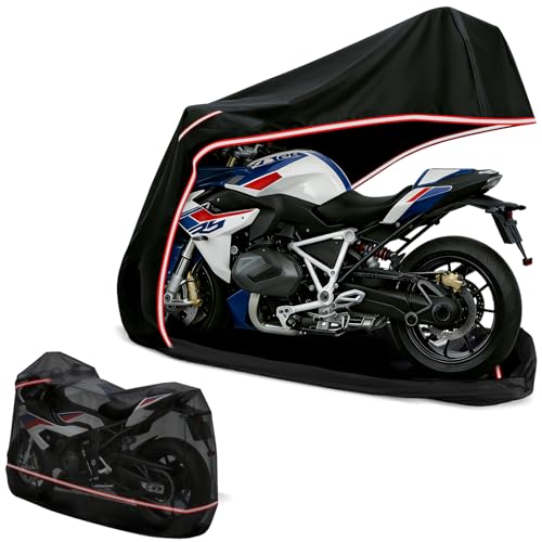 Full Enclosed Motorcycle Cover - Waterproof for Outdoor & Indoor Storage,600D Heavy Duty with Reflective Strips,Fits Scooters & Touring Motorcycles up to Length 96.5" x 45" x 53"Black - size: 96.5"Lx 45"Wx 53"H