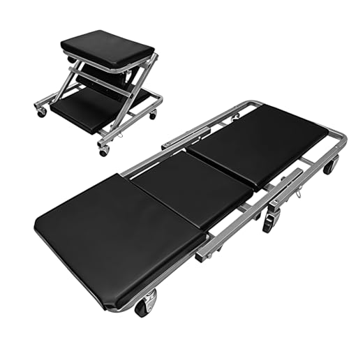 40" Heavy Duty Folding Mechanics Z Creeper & Rolling Seat, 450 lbs Capacity, 2-in-1 Z-Creeper with 6 Universal Swivel Wheels, Padded Support, Foldable Garage Stool for Auto Repair, Truck, SUV (Black) - size: 40 inch