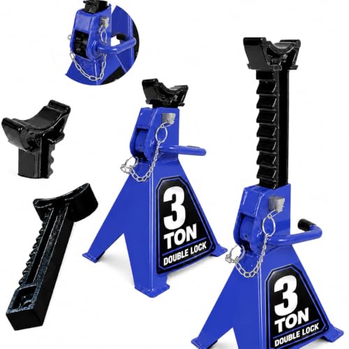 Jack Stands with Double Locking and Large Foot Base for Lifting SUVS Trailer Jack, Heavy Duty Steel Car Jack Stand, 3 Ton (6,600 lb) Capacity, Blue 1 Pair - color: Blue