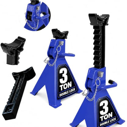 Jack Stands with Double Locking and Large Foot Base for Lifting SUVS Trailer Jack, Heavy Duty Steel Car Jack Stand, 3 Ton (6,600 lb) Capacity, Blue 1 Pair - color: Blue