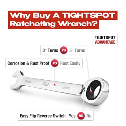 Jaeger 24 mm Reversible Ratchet Combination Wrench, 12-Pt, Metric - size: 24 MM Reversible, style: Individual Reversible Ratcheting Wrench