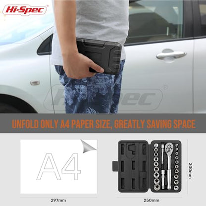 Hi-Spec 22pc Metric Socket Set 1/4” & 3/8” Drive with Ratcheting Wrench, Extension Bars in Compact Tool Case.