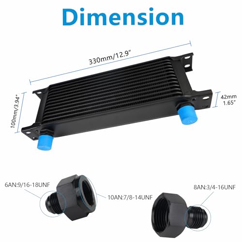 13 Row AN10 10AN Transmission Oil Cooler Kit Stacked Plate With 6AN 8AN Adapter Universal Engine Transmission British Radiator Oil Cooler Condenser Aluminium Alloy Black - size: 13 row