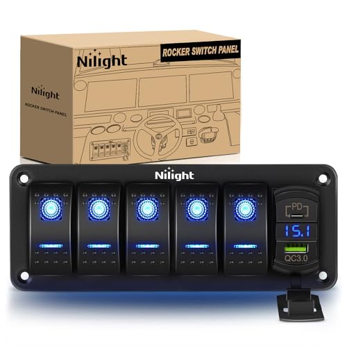 Nilight 5 갱 로커 스위치 패널 PD 타입 C 및 USB 소켓 전압계 포함 - color: 블루., size: 6 Gang Type C +USB