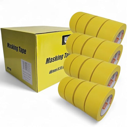 MTP48-16 Automotive Industry Masking Tape for Painting and Refinishing, Yellow Color, 2" Width, 55yards Length, Box of 16 Rolls