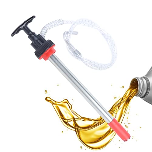 Manual Oil Transfer Pump for 5 Gallon Buckets, 47" Clear Vinyl Hose with Non-Drip Nozzle, Portable Push Pump for Fuel, Lubricants, and Liquids