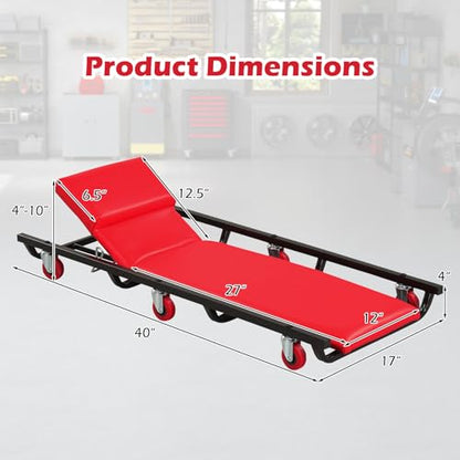 IRONMAX 40" Mechanic Creeper with Adjustable Backrest & Headrest, Red - color: Red