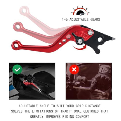 CNC Motorcycle Adjustable Brake Clutch Levers Short Compatible with Yamaha YZF-R7 R7 2021 2022 2023 2024 Adjustable Handlebars Brake and Clutch Levers Set (Red) - size: R7 Red