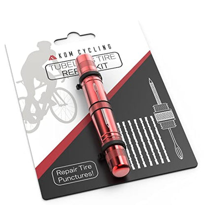 KOM Cycling Tubeless Tire Repair Kit for Bikes 8 Colors! Fixes Mountain Bike and Road Bicycle Tire Punctures - color: Red