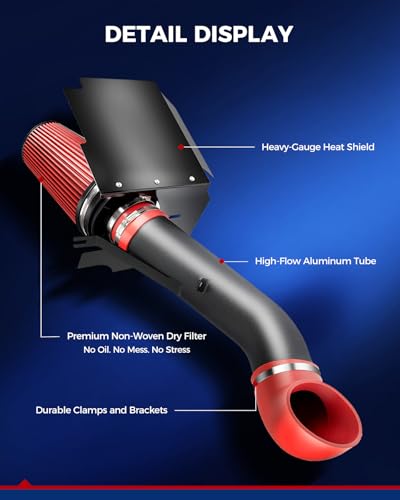 KAX 4" Cold Air Intake Kit for 1999-2006 Chevrolet Silverado 1500 4.8/5.3L - color: Red, size: 2002-2006 Chevrolet Avalanche 1500