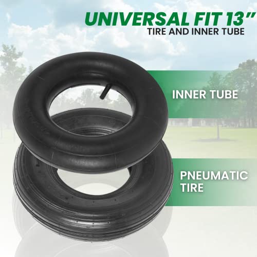 (2 Sets) 4.00-6 Replacement Pneumatic Tires and Inner Tubes - Universal Fit 13” Tires and Tubes Compatible with Wheelbarrows and Gorilla Carts - With Ribbed Treads and TR13 Straight Valve Stems - size: 4.00-6