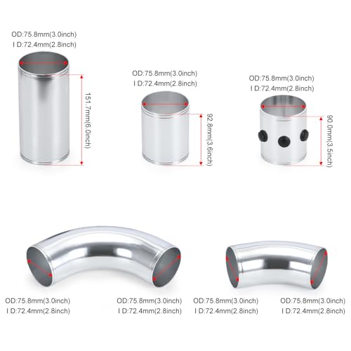 PTNHZ Universal 3 Inch 76mm Air Intake Pipe Aluminum alloy intake pipe Kit