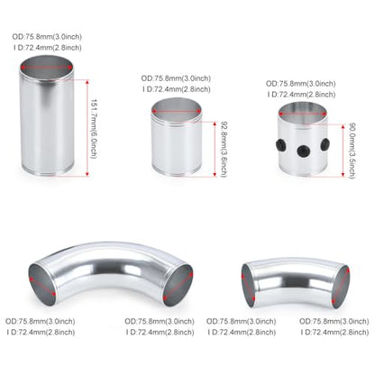 PTNHZ Universal 3 Inch 76mm Air Intake Pipe Aluminum alloy intake pipe Kit