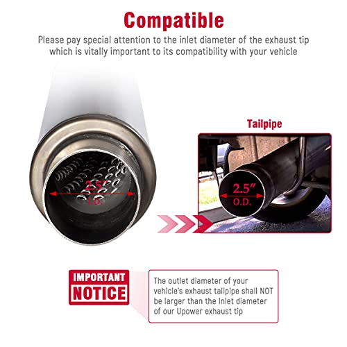 Upower 2.5 Inch Inlet Exhaust Muffler 2 1/2" Resonator Muffler 3.5" Round 18" Body Length 22" Overall Length Stainless Moderate Sound Universal Exhaust Resonator
