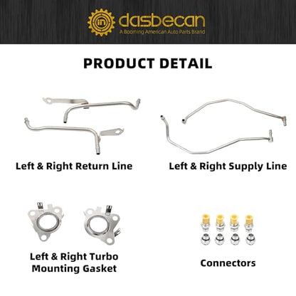 Dasbecan Turbo Coolant Line Kit Passenger and Driver Both Side 926-186