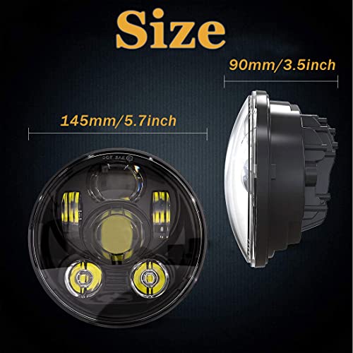 SKTYANTS 5 3/4 5.75" Inch LED Headlight Motorcycle High Low Beam with 5.75 Inch Housing Bucket Compatible with FXWG FXDWG FXST (Black) - color: Black-B