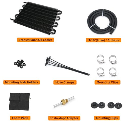 Universal 5/16" Transmission Oil Cooler Kit Aluminium alloy 8 Pass Tube & Fin Black - color: Black, size: 8 Pass