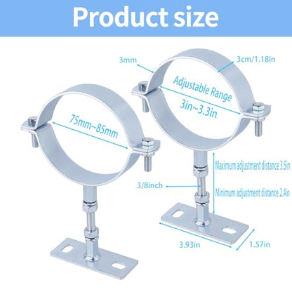 2 Pcs 3 Inch Adjustable Pipe Bracket, Heavy Duty Galvanized Steel Split Ring Hanger, Chimney Adjustable Wall Strap