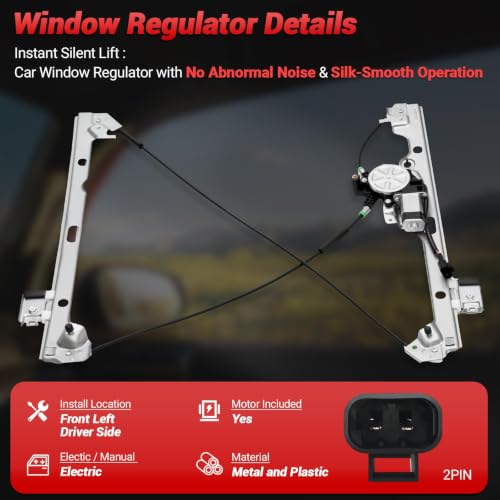 PZ 741-644 Front Driver Side Power Window Regulator with Motor Compatible with Chevy Silverado Tahoe Suburban Avalanche, for Cadillac Escalade, for GMC Yukon, Yukon XL, Sierra, 2000-2006 - style: 741-644