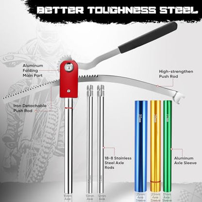 Dirt Bike Tire Changing Tool Kit Complete Package for Motocross, Enduro, Dirt Bikes 16" to 21" Wheels, Includes 15/17/20/25mm Axles, Colorful