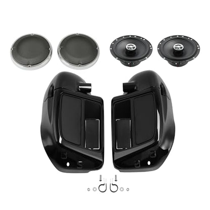 Green-L Lower Vented Leg Fairings with 6.5" Speakers and LED Turn Signals Light Kit Fit for Harley Touring Road King Street Glide Electra Glide Ultra 2014-2024 - color: Gloss Black w/ Speakers