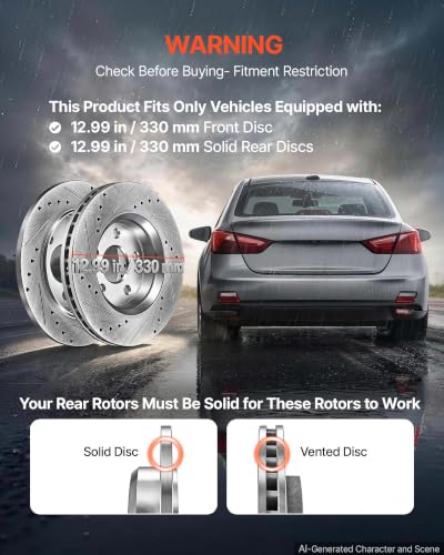 VEVOR Front & Rear Brake Kit Ceramic Brake Pads and Drilled Slotted Rotors - size: S-53062 + S-53061